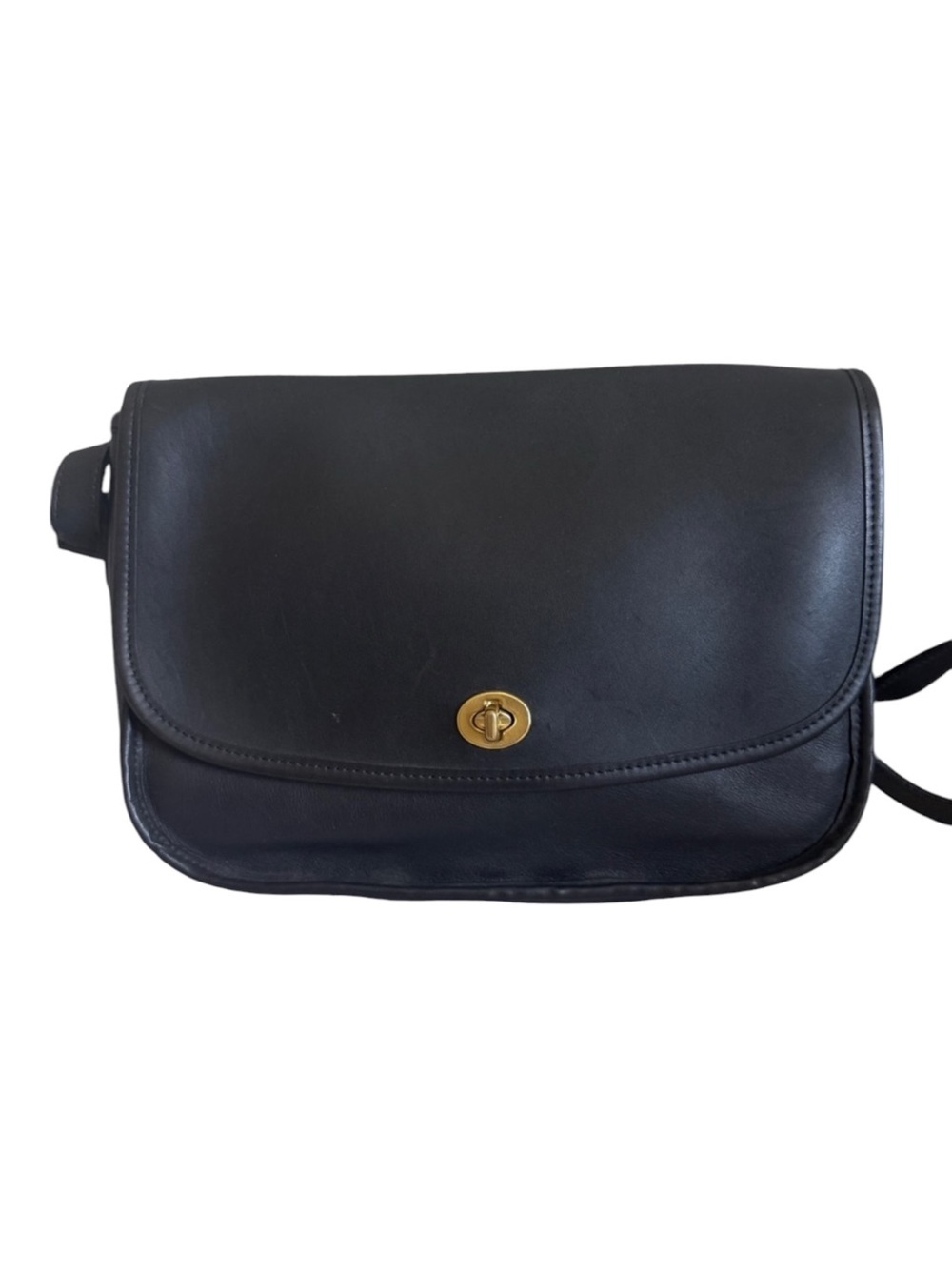 Vintage Coach City Bag Black Leather Crossbody With Gold Turn Lock